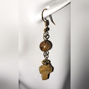 Semiprecious Gemstone Picture Jasper Cross Dangle Earrings
